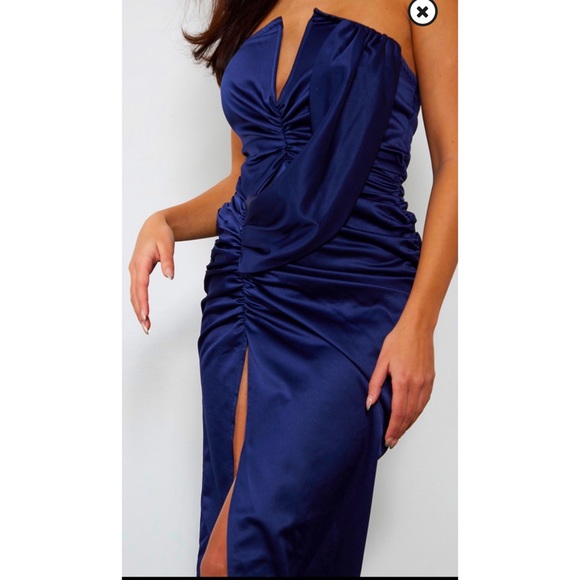 PLT PRETTYLITTLETHING NAVY V BAR BANDEAU MIDAXI DRESS - Picture 4 of 5